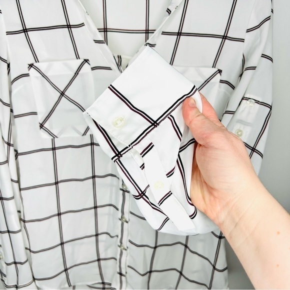 Express White Plaid Double Breasted Portofino Dress Shirt Size Extra Small - Picture 5 of 13
